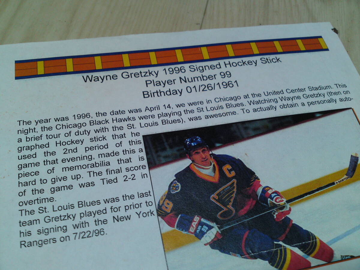アイスホッケー NHL Wayne Gretzky game used autographed stick アイスホッケー NHL Wayne Gretzky game used autographed stick