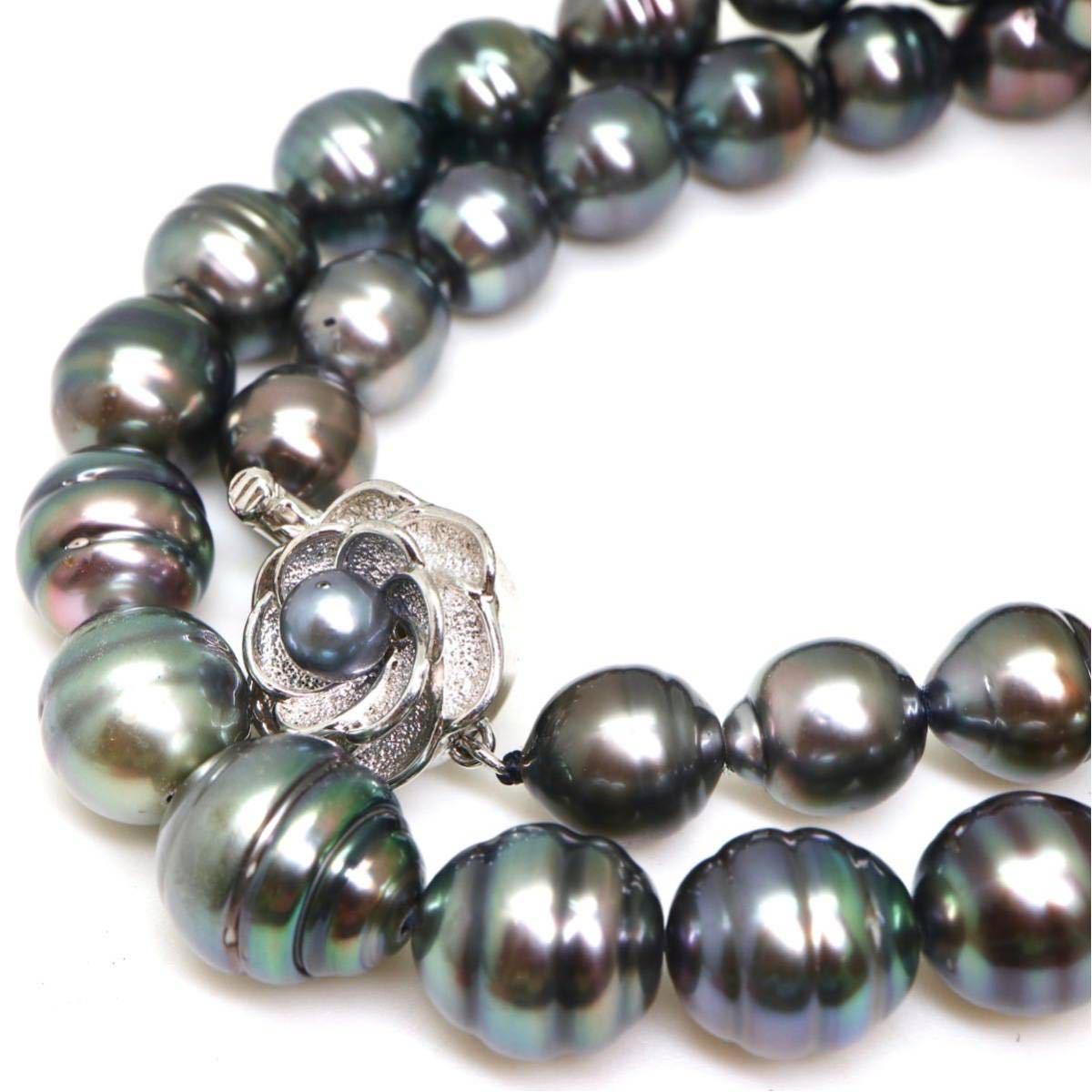 ●南洋黒蝶真珠ネックレス●F 68.5g 47cm 9.5-11.0mm珠 パール pearl necklaces silver ジュエリー DF9/EB6_画像1