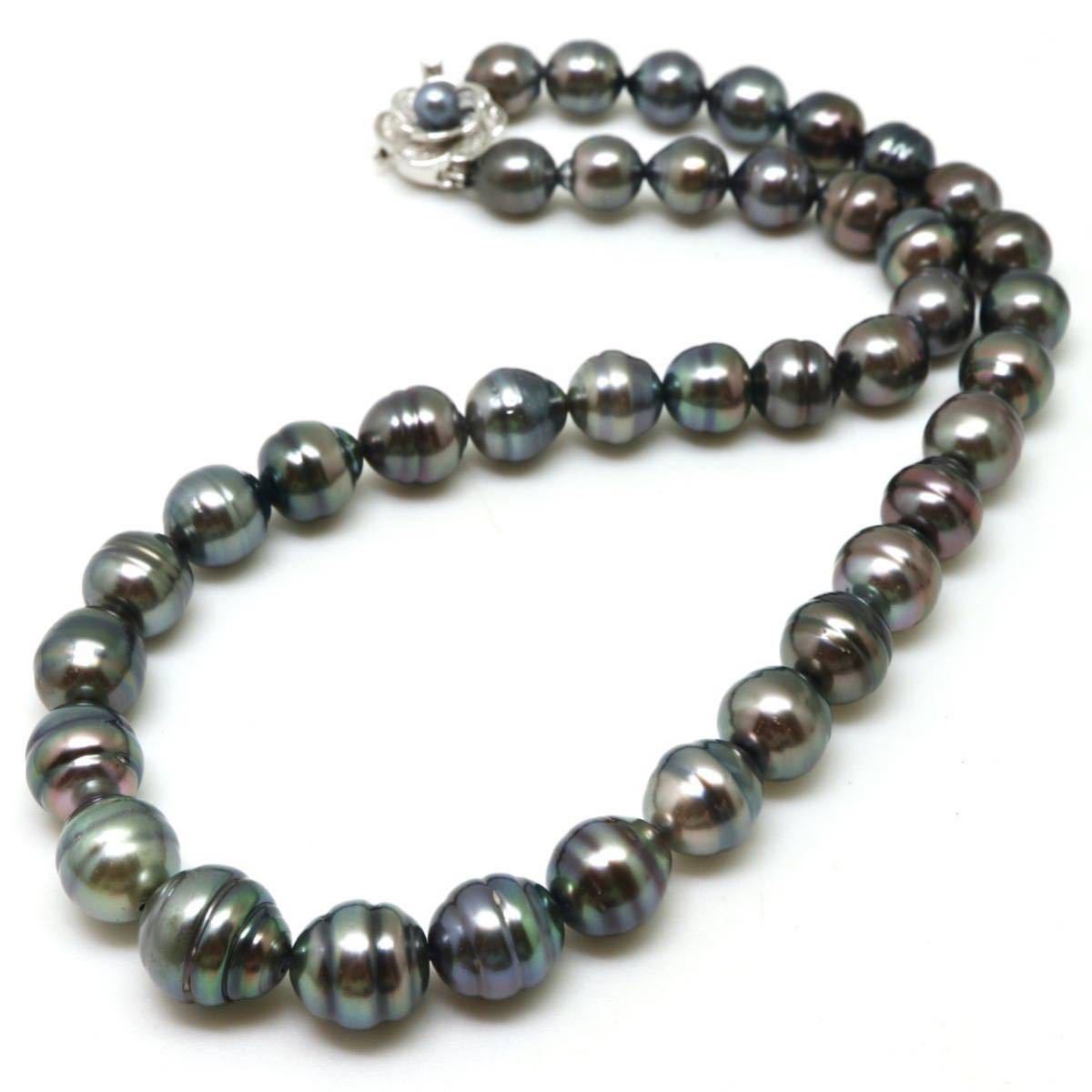 ●南洋黒蝶真珠ネックレス●F 68.5g 47cm 9.5-11.0mm珠 パール pearl necklaces silver ジュエリー DF9/EB6_画像7