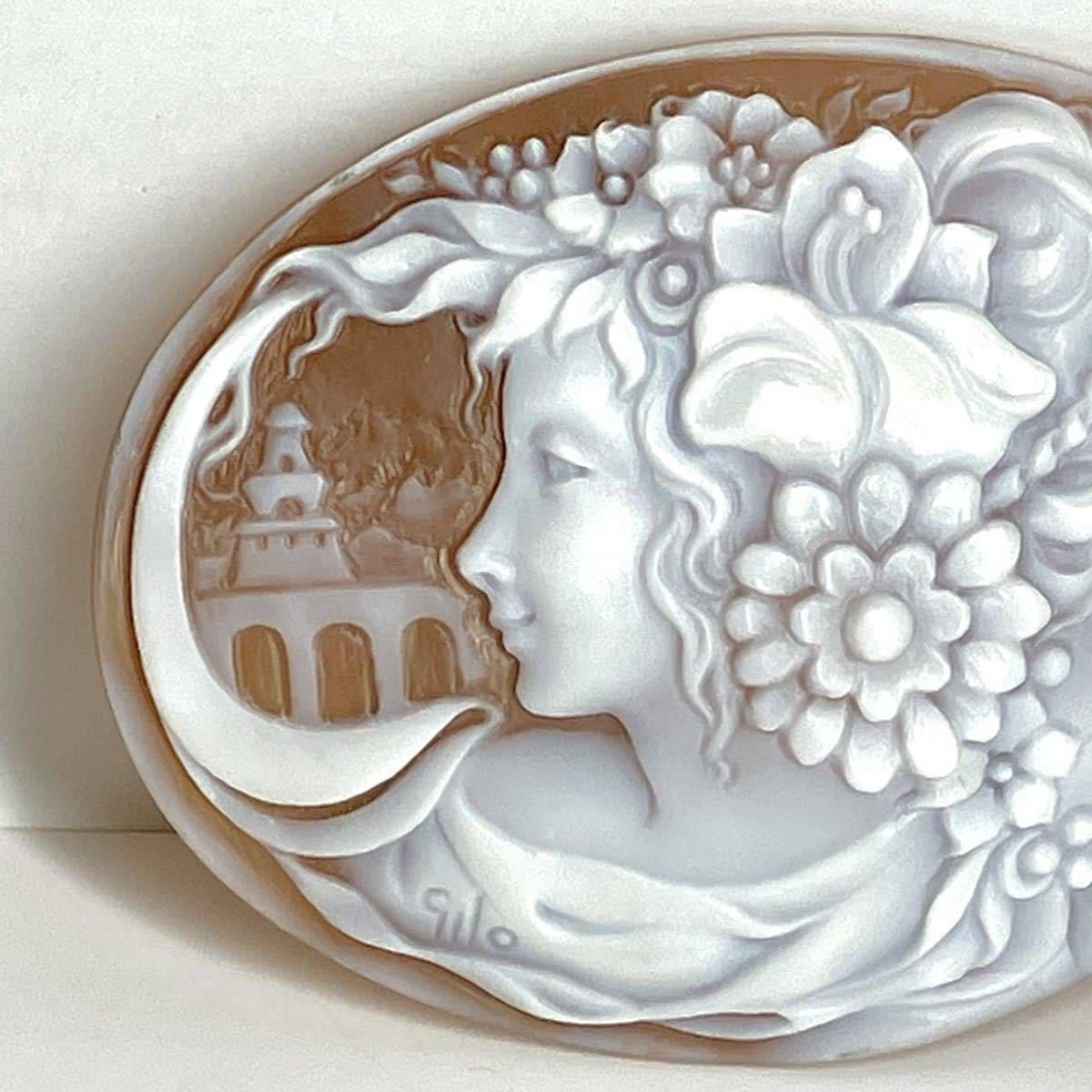 ●シェルカメオ13.6g●j 48ct 69.8×52.2mm 貴婦人 CAMEO 花 アンティーク stone 繊細 ルース 宝石 物 _画像3