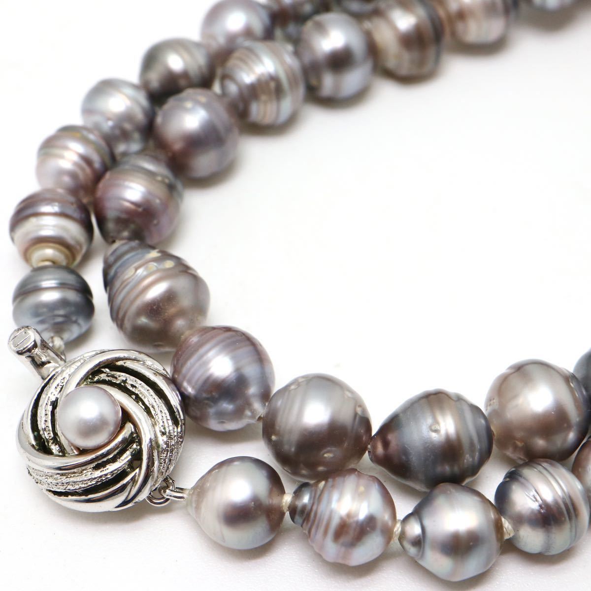 ●南洋黒蝶真珠ネックレス●f 48.7g 49cm 7.5-9.0mm珠 パール pearl necklaces silver ジュエリー DE0/DH0_画像1