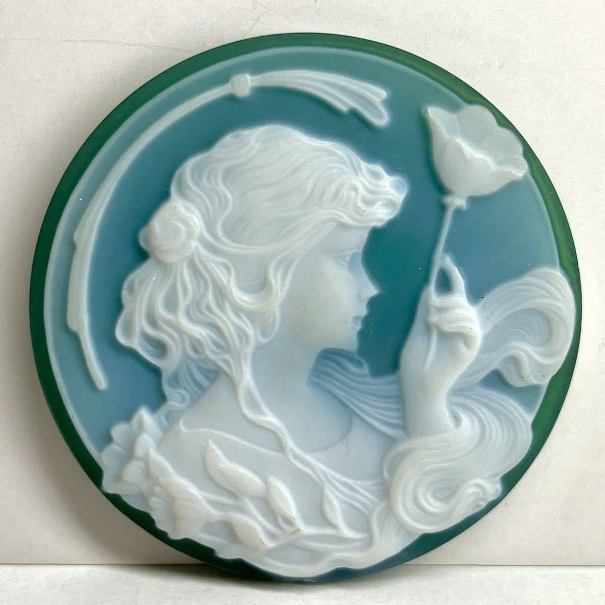 ●ストーンカメオ11.5g●f 57.5ct 39.9×39.8mm 貴婦人 CAMEO 花 アンティーク stone 繊細 ルース 宝石 物 CE0_画像1