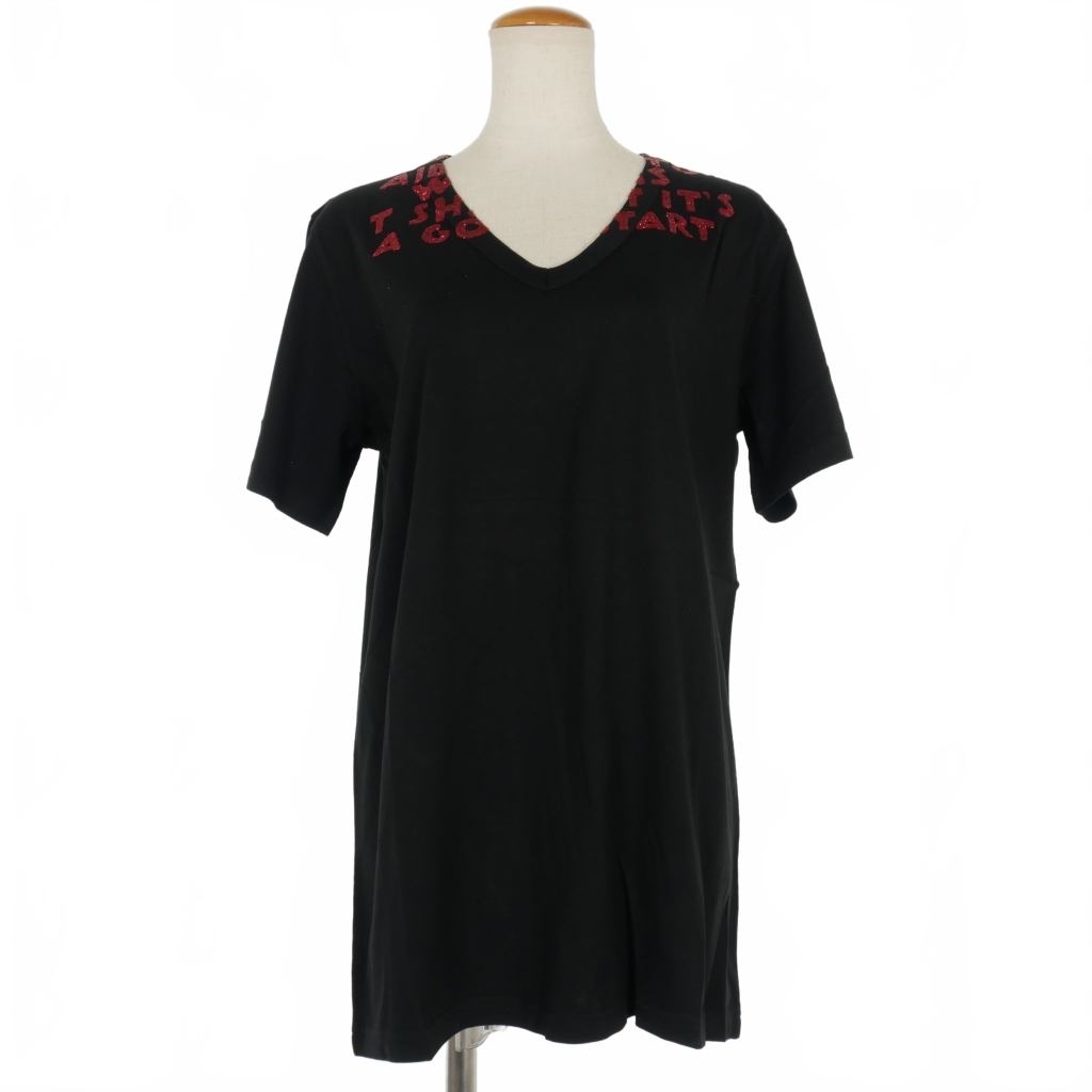 エムエムシックス メゾンマルジェラ MM6 Maison Margiela AIDS T-Shirt エイズTシャツ カットソー 半袖 ラメプリント M 黒 ブラック