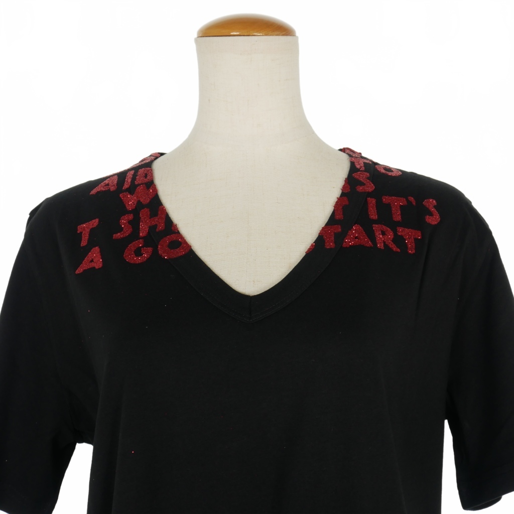エムエムシックス メゾンマルジェラ MM6 Maison Margiela AIDS T-Shirt エイズTシャツ カットソー 半袖 ラメプリント M 黒 ブラック_画像3