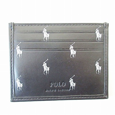 未使用品 ポロ ラルフローレン POLO RALPH LAUREN シグネチャー ポニー プリント レザー カード ケース 名刺入れ ブラック 黒 0207_画像1