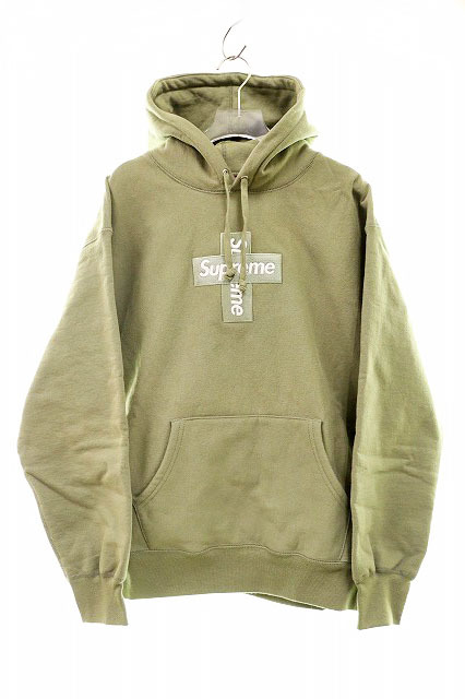 シュプリーム SUPREME 20AW Cross Box Logo Hooded Sweatshirt M サイズ Light Olive クロス ボックス ロゴ フーデッド パーカー 240202☆A