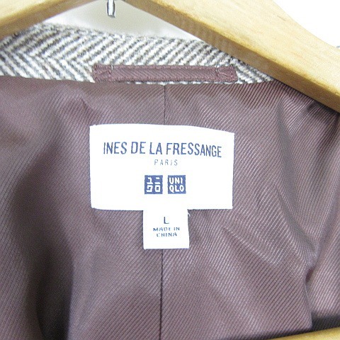 ユニクロ UNIQLO INES DE LA FRESSANGE イネス テーラードジャケット 毛 麻 レーヨン L ブラウン ヘリンボーン kz7030 レディース_画像5