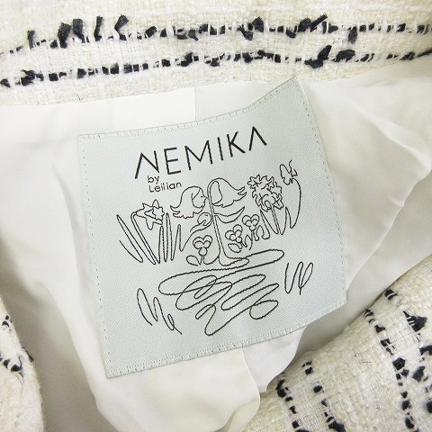 ネミカ NEMIKA レリアン セットアップ ツイードジャケット シングル ノーカラー 総裏 スカート ひざ丈 リボン 白 ホワイト 11 レディース_画像7