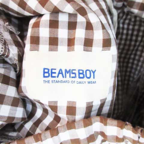 ビームスボーイ BEAMS BOY フレアスカート ロング丈 切替 ギンガムチェック柄 F 白 茶 ホワイト ブラウン /FF30 ■MO レディースの画像5