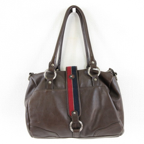 トミーヒルフィガー TOMMY HILFIGER ハンドバッグ ショルダー レザー 2WAY こげ茶 *A92 レディース_画像2