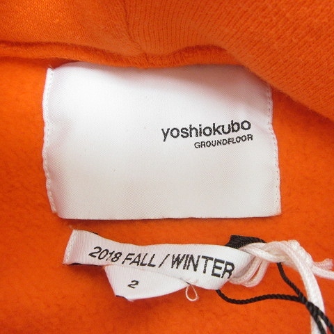 ヨシオクボ yoshio kubo タグ付 18AW フーディ パーカー プルオーバー プリント 裏起毛 YKF18809 オレンジ 2 約M メンズ_画像9