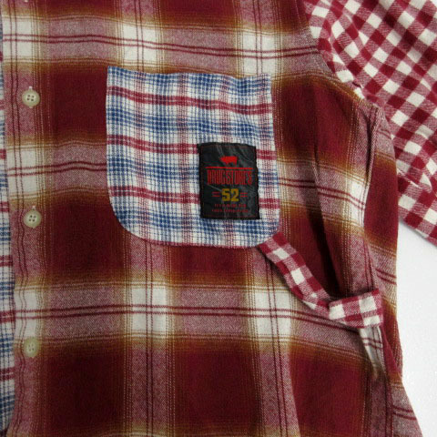 ドラッグストアーズ Drug Store's シャツ ネルシャツ クレイジーパターン コットン 日本製 チェック エンジ 赤 青 白 茶 メンズ_画像3