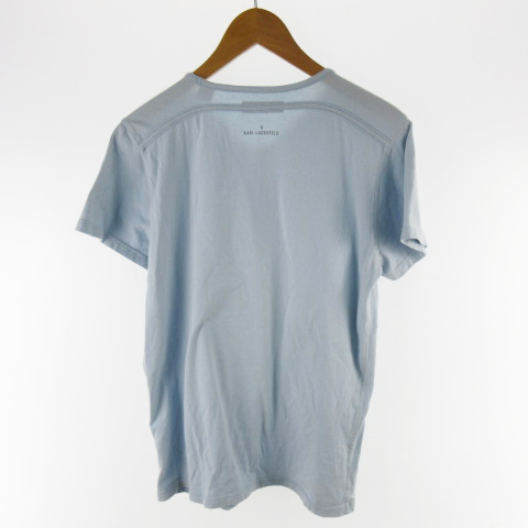 カールラガーフェルド KARL LAGERFELD Tシャツ 半袖 ロゴ ワッペン Vネック 水色 ブルー 48 M メンズ_画像2