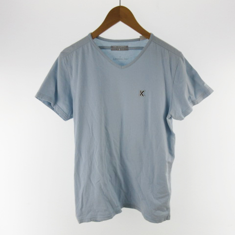 カールラガーフェルド KARL LAGERFELD Tシャツ 半袖 ロゴ ワッペン Vネック 水色 ブルー 48 M メンズ_画像1