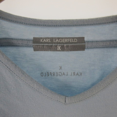 カールラガーフェルド KARL LAGERFELD Tシャツ 半袖 ロゴ ワッペン Vネック 水色 ブルー 48 M メンズ_画像3