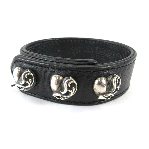 クロムハーツ CHROME HEARTS ★AA☆Bracelet ブレスレット ハートボタン 3ボタン 2スナップ レザー 黒 ブラック メンズ_画像1