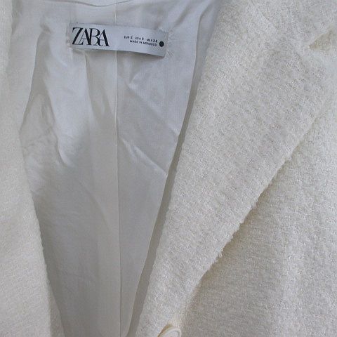 未使用品 ザラ ZARA ロング丈 チェスターコート S 白系 ホワイト ボタン 裏地 綿 コットン 毛 ウール混 タグ付き レディース_画像6