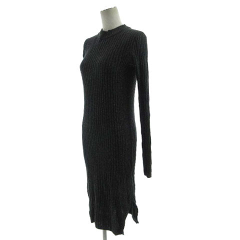  Stunning Lure STUNNING LURE One-piece knitted long sleeve tight midi height hem slit silk 100% Mix thread gray white S