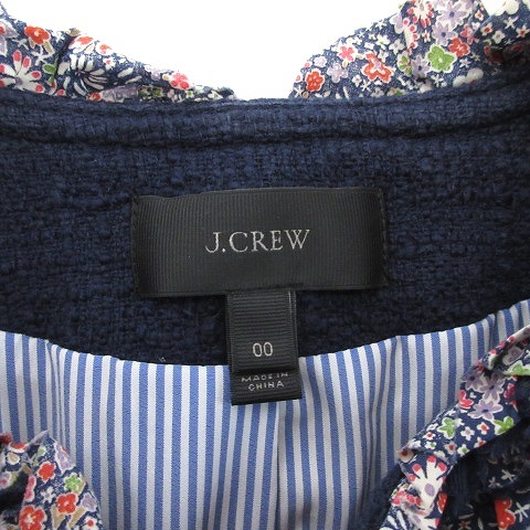 ジェイクルー J.CREW ツイードジャケット シングル ノーカラー フリル コットン 装飾ボタン 紺 ネイビー 00 ■SM1 レディース_画像6