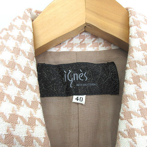 銀座マギー イネス ignes レーヨン 千鳥格子 ジャケット スカート セットアップ 白 ベージュ系 40 レディース_画像3