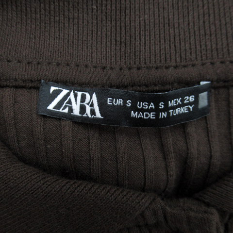 ザラ ZARA リブニットワンピース ミモレ丈 長袖 無地 S 茶 ブラウン /SY2 レディース_画像3