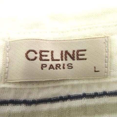 セリーヌ CELINE ポロシャツ 半袖 ボーダー 薄手 Lサイズ 白 ホワイト ■U90 メンズの画像4