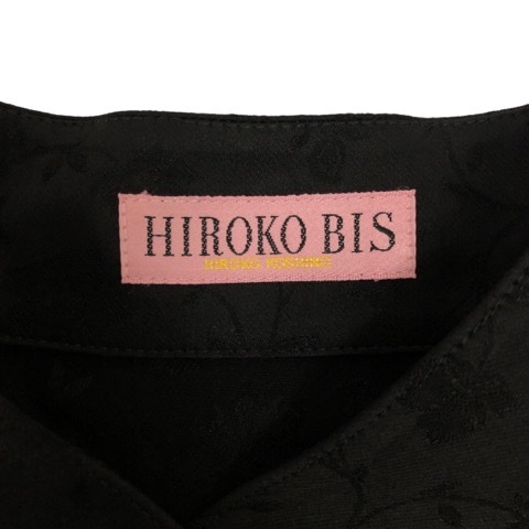 ヒロコビス HIROKO BIS ワンピース 長袖 ひざ丈 花柄 黒 ブラック レディース_画像3