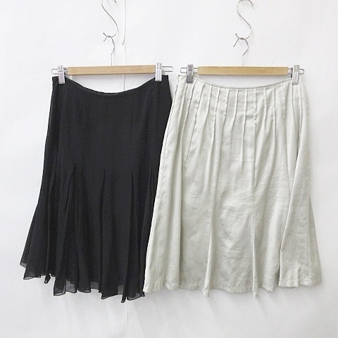  Fragile FRAGILE skirt 2 pieces set flared skirt long inset switch tuck chiffon satin black black gray 36