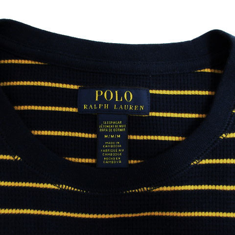 ポロ ラルフローレン POLO RALPH LAUREN Tシャツ 長袖 ロンT 丸首 ポニー刺繍 コットン混 ボーダー ネイビー 紺 イエロー 黄色 M_画像8