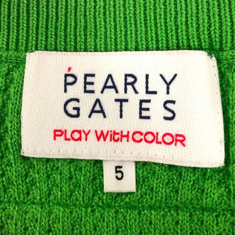 パーリーゲイツ PEARLY GATES ベスト ニット Vネック コットン ワッペン ロゴ 刺繍 装飾 5 黄緑 ライトグリーン メンズ_画像3