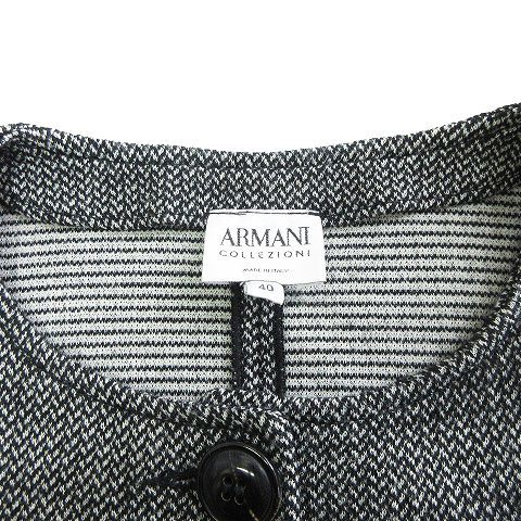 アルマーニ コレツィオーニ ARMANI COLLEZIONI ノーカラー ジャケット 薄手 総柄 ブラック 黒 40 S ■SM1 レディースの画像5