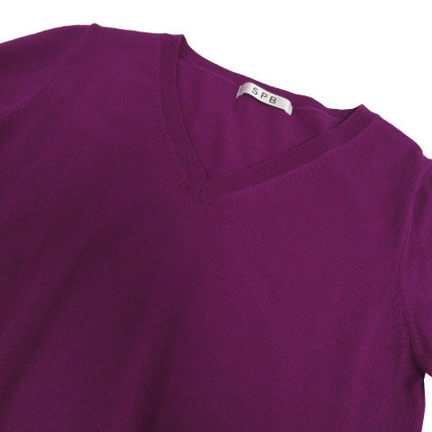 e Spee Be SPB вязаный свитер V шея 7 минут рукав шерсть лиловый фиолетовый M женский 