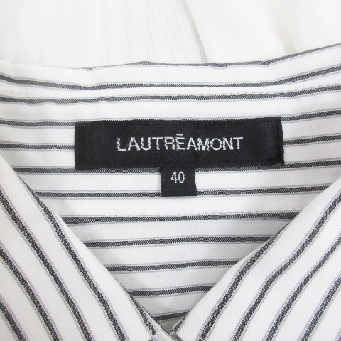 ロートレアモン LAUTREAMONT シャツ ブラウス カットソー 長袖 切替 透け感 ストライプ柄 40 白 黒 ホワイト ブラック /FF32 レディース_画像5