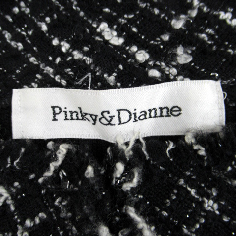  Pinky & Diane pin large knitted cardigan middle height round neck tweed switch rib wool 38 black black #MO lady's 