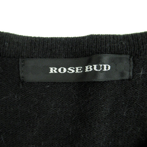 ローズバッド ROSE BUD ニットワンピース ミニ丈 七分袖 ラウンドネック 総柄 アンゴラ混 F 黒 ブラック /SM25 ■MO レディース_画像4