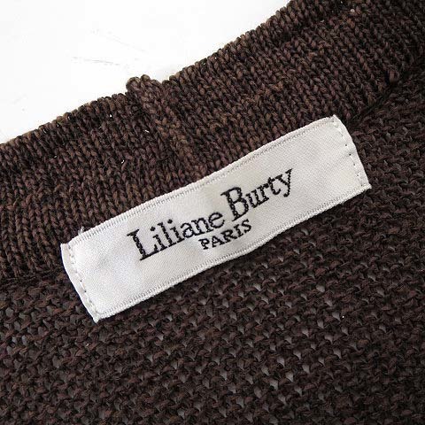 リリアンビューティ Liliane Burty ベスト ロング ジレ ニット 裾 レース 模様編み サイドスリット ノースリーブ L 茶 ブラウン レディースの画像5