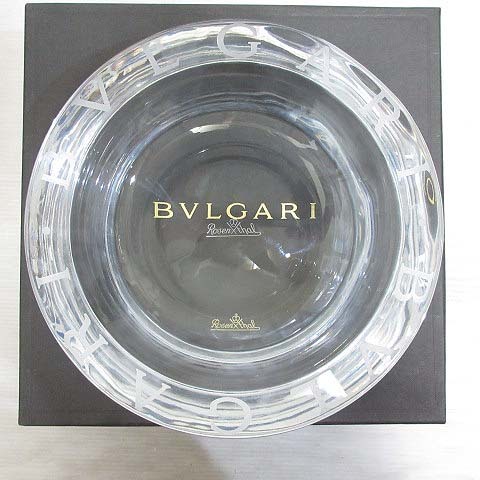 未使用品 ブルガリ BVLGARI ローゼンタール ROSEN THAL アッシュトレイ 灰皿 19.5cm クリスタル ガラス クリア 丸形 ロゴ 小物 オブジェの画像1