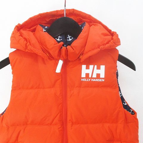 ヘリーハンセン HELLY HANSEN リバーシブル ダウンベスト 130 オレンジ系 ジップアップ フード ポケット キッズ_画像6