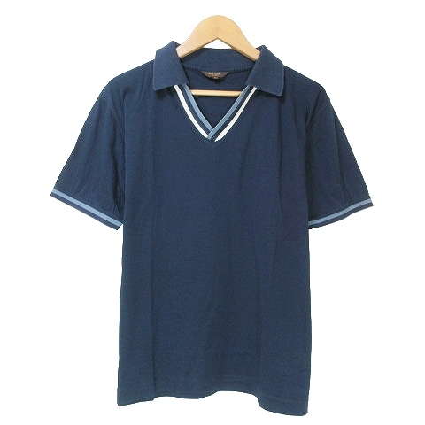 ポールスミスコレクション PAUL SMITH COLLECTION ポロシャツ カットソー スキッパー 半袖 ライン 大きいサイズ XL 紺 ネイビー ■GY01 Xの画像1