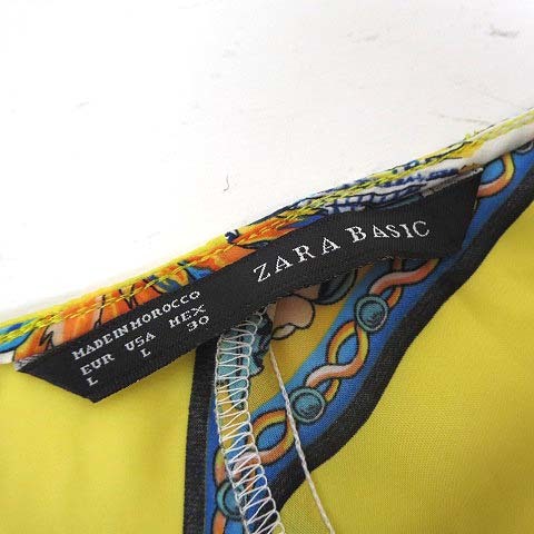 ザラ ベーシック ZARA BASIC ワンピース ロングワンピース スカーフ柄 総柄 フィッシュテール Vネック 落ち感 ノースリーブ L オフ白 黄_画像5