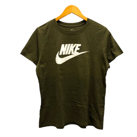 ナイキ NIKE Tシャツ クルーネック コットン プリント ロゴ 半袖 XL 緑 カーキ レディース_画像1