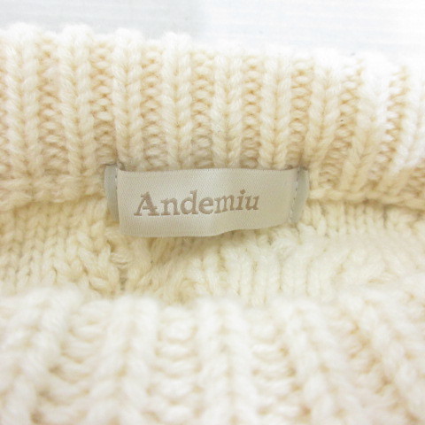 アンデミュウ Andemiu 美品 ケーブル編み フリル ニット セーター F オフホワイト ウール混 レディース_画像3