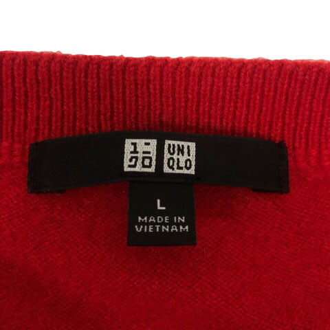 ユニクロ UNIQLO ニット セーター クルーネック カシミヤ 無地 長袖 L 赤 レッド レディース_画像3