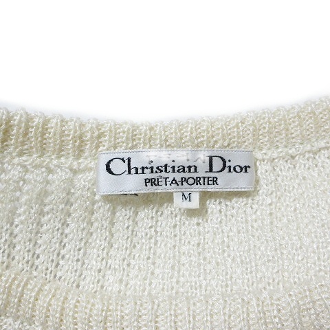 クリスチャンディオール Christian Dior PRET-A-PORTER リネン サマーニット 半袖 ケーブル M 白 ホワイト IBO47 X レディース_画像8