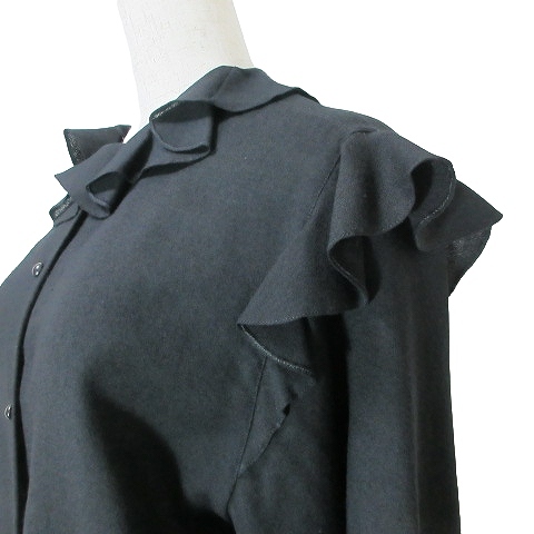  Christian Dior Christian Dior PRET-A-PORTER Vintage beautiful goods frill blouse long sleeve shirt wool M black black IBO47 X