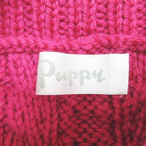 Puppy 半袖 ニット セーター ピンク系 日本製 トグルボタン 毛 ウール 総柄 レディース_画像3