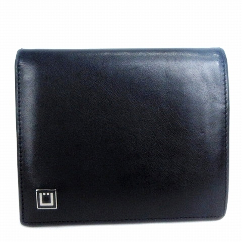 エステーデュポン S.T.DUPONT 財布 二つ折り コンパクト レザー ロゴ プレート 黒 ブラック ウォレット ■SM1 メンズ_画像1