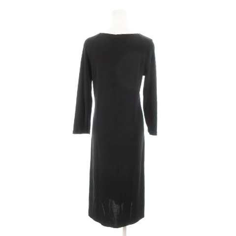  Donna Karan New York DKNY ESSENTIALS One-piece knee height V neck long sleeve plain simple M black black /AH1 * lady's 
