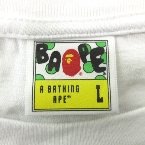 アベイシングエイプ A BATHING APE 美品 × ビッグ ショーンTシャツ 半袖 プリント ロゴ カジュアル Lサイズ 白 ホワイト ■U90 メンズの画像4