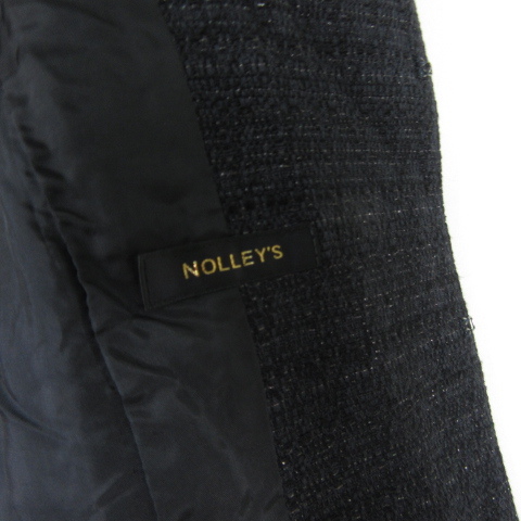 ノーリーズ Nolley's ツイード セットアップ ノーカラー ジャケット スカート 膝下丈 レーヨン 綿 麻 ストレッチ 38 36 ネイビー ラメ kz73_画像8